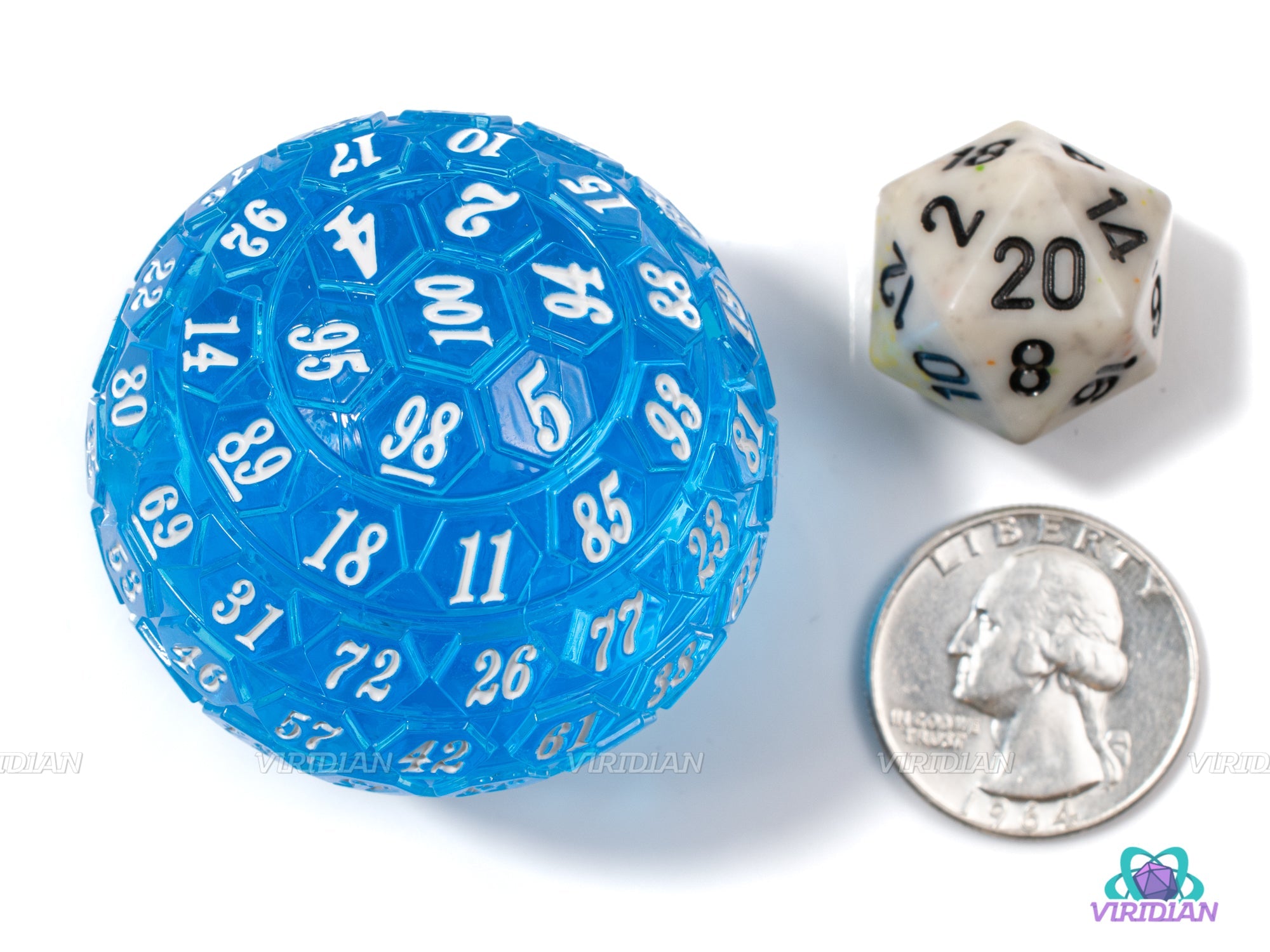 Blue & White D100 | Translucent 45mm Giant Acrylic Die (1)