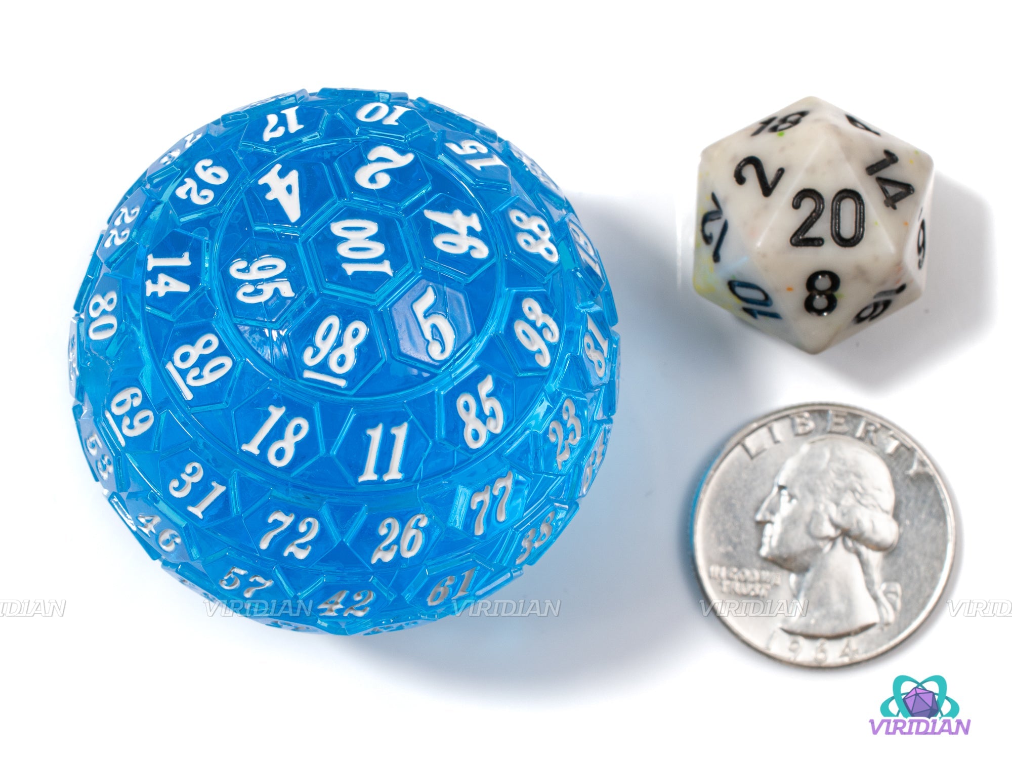 Blue Color Die Blue & White D100 | Translucent 45mm Giant Acrylic Die (1) – Viridian Dice