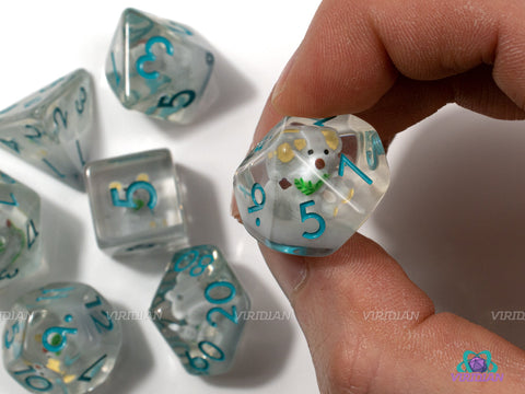 Highly Koalified | Koala Inside Clear Resin Dice Set (7) | Dungeons and Dragons (DnD)