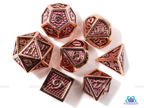 Ametrine Dragon | Purple Scales, Gold Accents Large Metal Dice Set (7) | Dungeons and Dragons (DnD) | Tabletop RPG Gaming