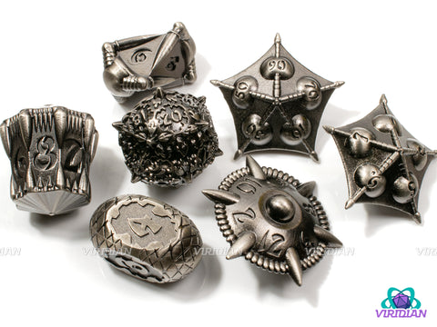 Draconic Anomaly (Silver) | Unique, Unusual, Ornate Cosmic-Dragon Designs | Metal Dice Set (7)