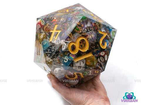 The Frozen Fortress of Dice | Handmade 160mm Colossal Die | Clear Resin Dice-Filled | Giant D20 Die (1)