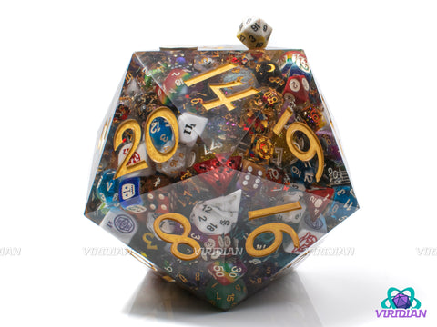 The Frozen Fortress of Dice | Handmade 160mm Colossal Die | Clear Resin Dice-Filled | Giant D20 Die (1)
