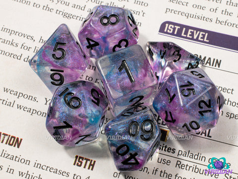 Astral Sea | Blue & Purple Nebula Iridescent Acrylic Dice Set (7) | Dungeons and Dragons (DnD)