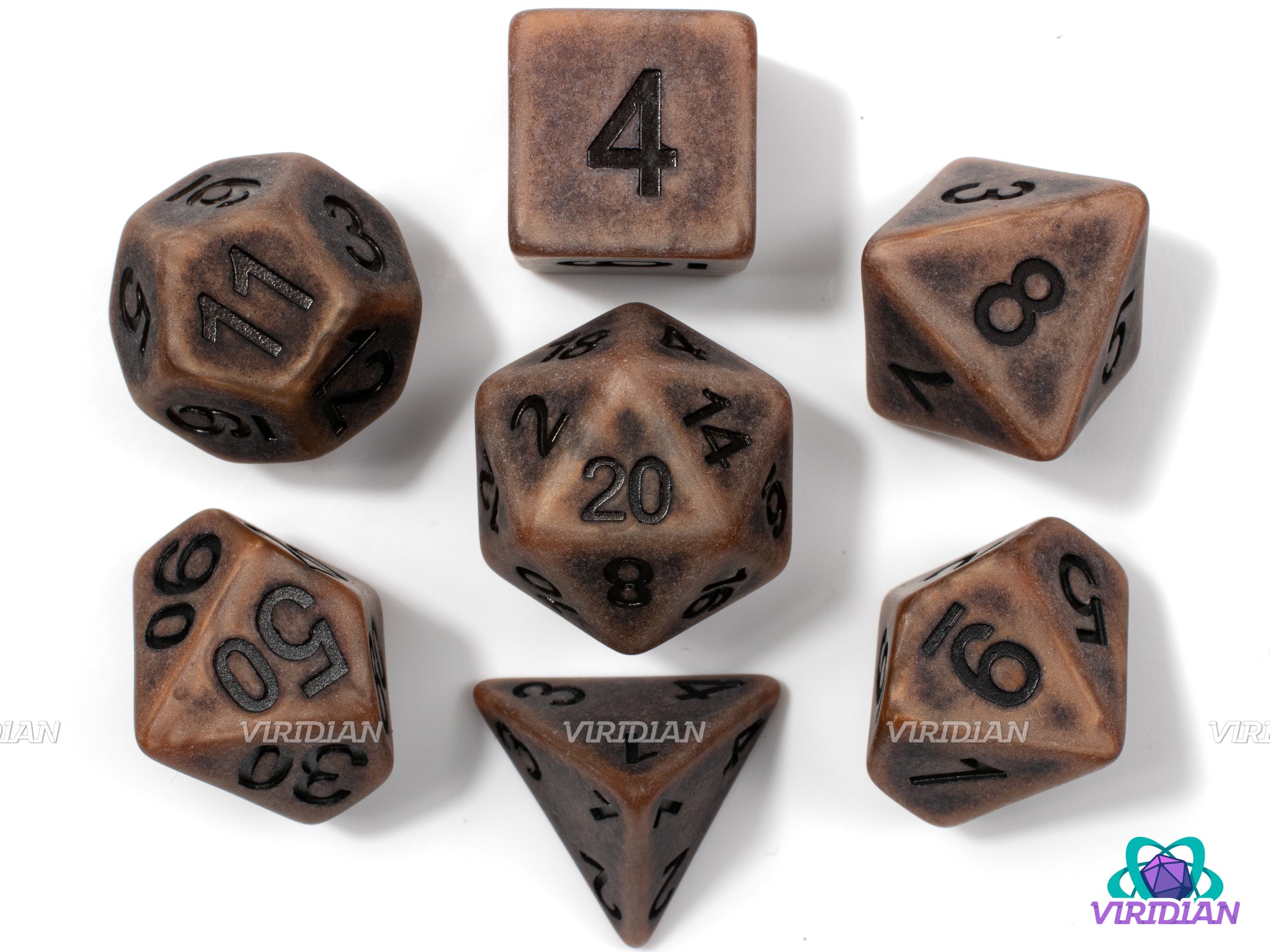 Muddy Path | Brown & Black Worn Acrylic Dice Set (7) | Dungeons and Dragons (DnD)