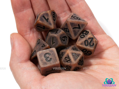 Muddy Path | Brown & Black Worn Acrylic Dice Set (7) | Dungeons and Dragons (DnD)