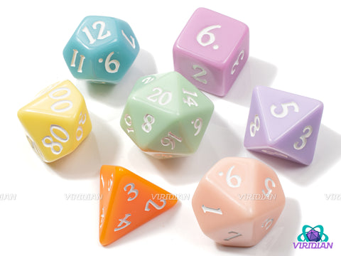 Macarons | Multicolored Pastel Resin Dice Set (7) | Dungeons and Dragons (DnD)