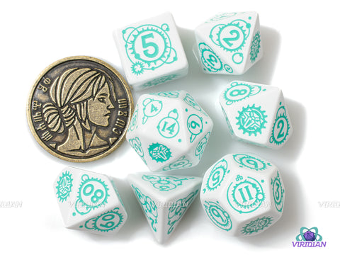 Ciri The Law of Surprise | The Witcher White & Teal Dice Set (7) | Q Workshop