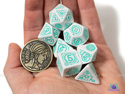 Ciri The Law of Surprise | The Witcher White & Teal Dice Set (7) | Q Workshop