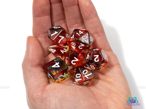 Primary Swirls | Red, Yellow, and Blue Swirls, Clear | Resin Dice Set (7) | Dungeons and Dragons (DnD)