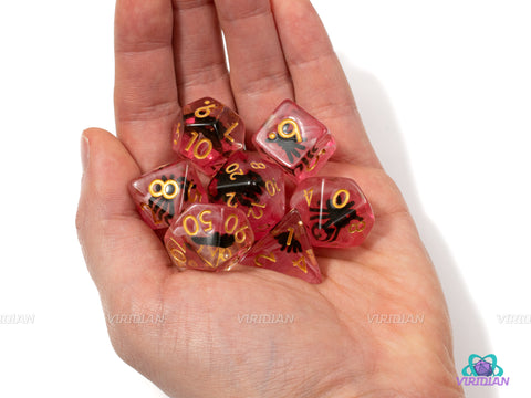 Arachnid | Spider Inside Translucent Blood Red Resin Dice Set (7) | Dungeons and Dragons (DnD)