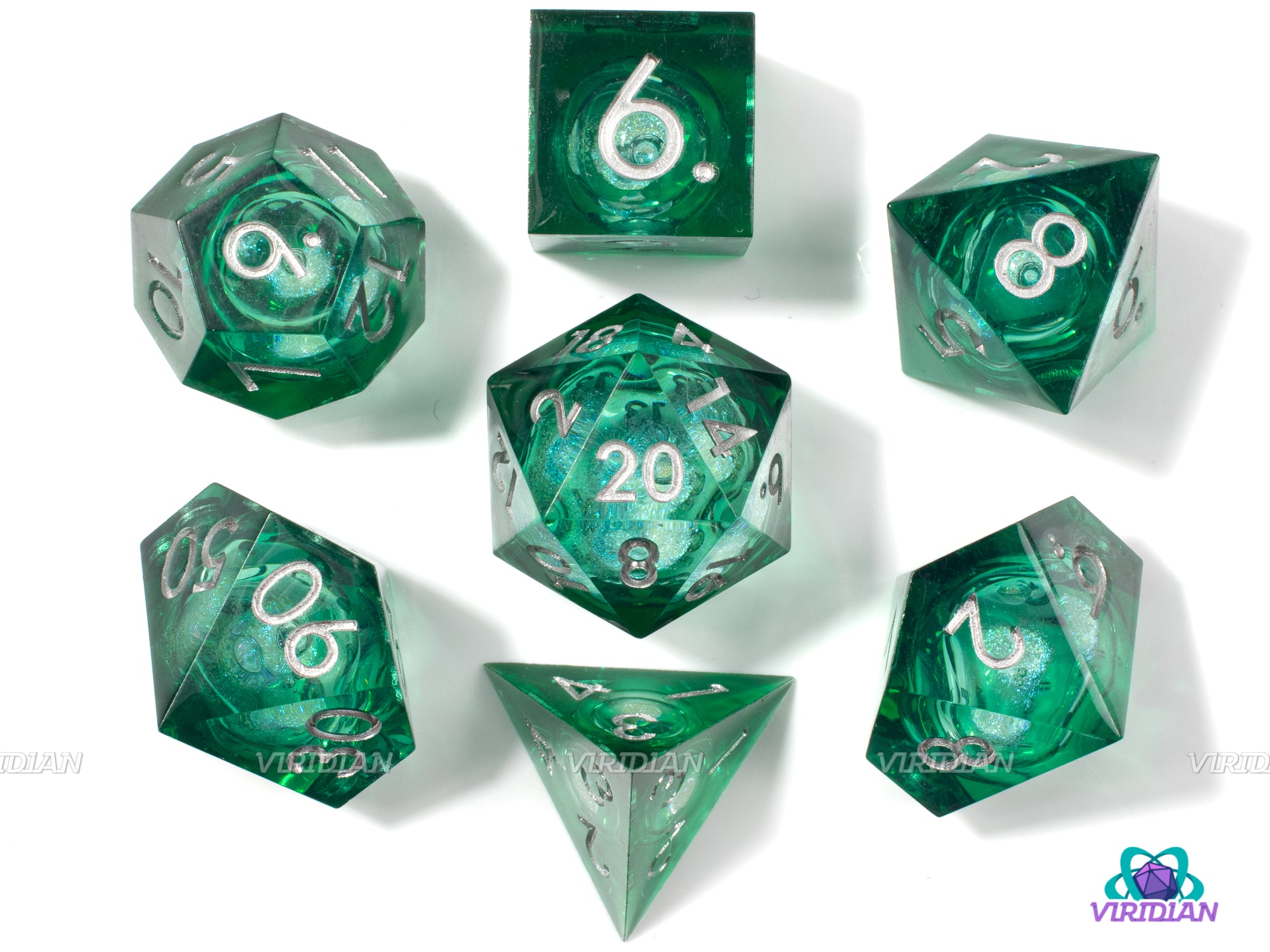 Link's Magic Potion | Liquid-Filled Core Dark Forest Green Sharp-Edged | Resin Dice Set (7)