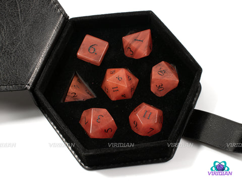 Watermelon Glass | Real Gemstone Dice Set (7) | Dungeons and Dragons (DnD) | Tabletop RPG Gaming