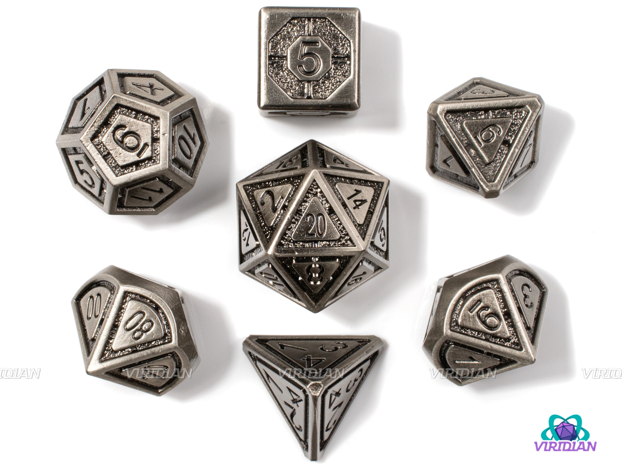 Lost Laboratory | Matte Nickel Metal Dice Set (7) | Dungeons and Dragons (DnD) | Tabletop RPG Gaming