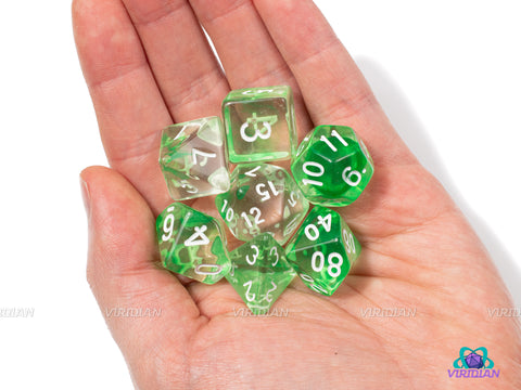 Lime Extract | Green Transparent Acrylic Dice Set (7) | Dungeons and Dragons (DnD)