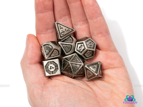 Lost Laboratory | Matte Nickel Metal Dice Set (7) | Dungeons and Dragons (DnD) | Tabletop RPG Gaming
