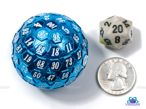 Blue & White D100 | Giant Metal Die (1) | Dungeons and Dragons (DnD) | Tabletop RPG Gaming