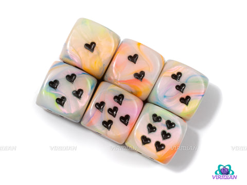 Festive Circus & Black  | Set of (6) 16mm Heart Pipped D6s  | Chessex