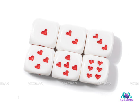 Opaque White & Red | Set of (6) 16mm Heart Pipped D6s  | Chessex