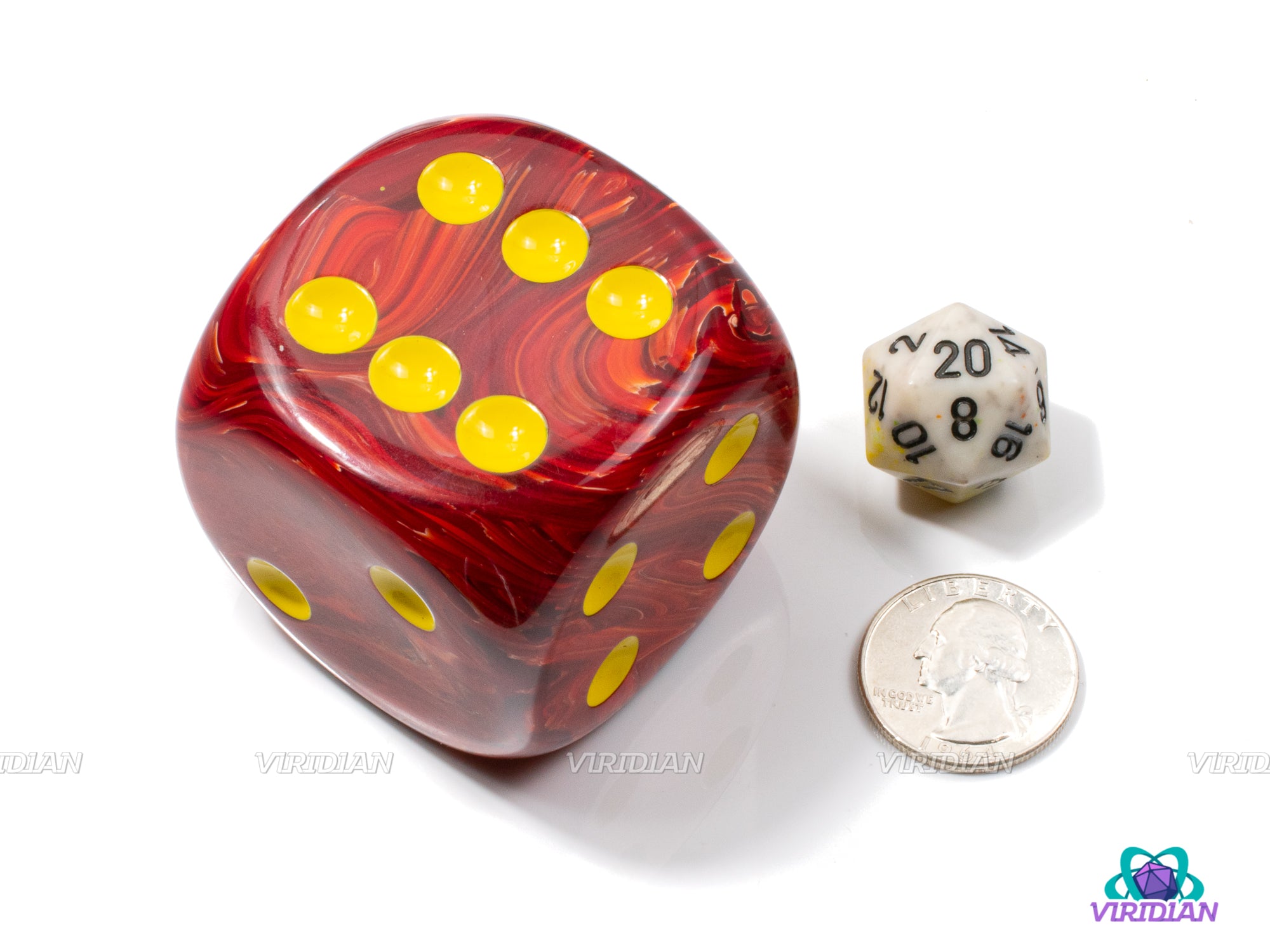 Vortex Red & Yellow | 50mm Giant Acrylic Pipped D6 Die (1