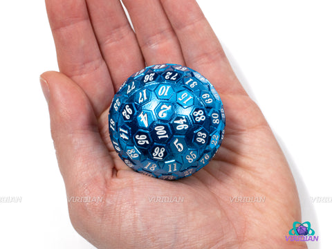 Blue & White D100 | Giant Metal Die (1) | Dungeons and Dragons (DnD) | Tabletop RPG Gaming