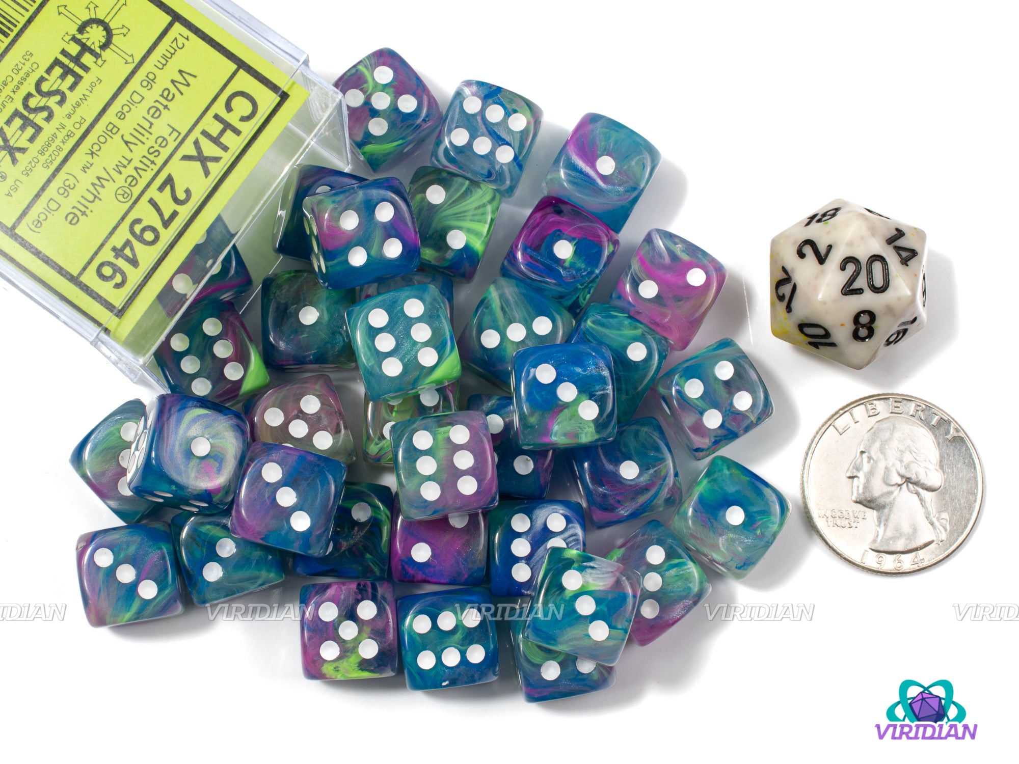 Chessex Festive Waterlily D6 12mm Dice Set 36 Dés Multicolore