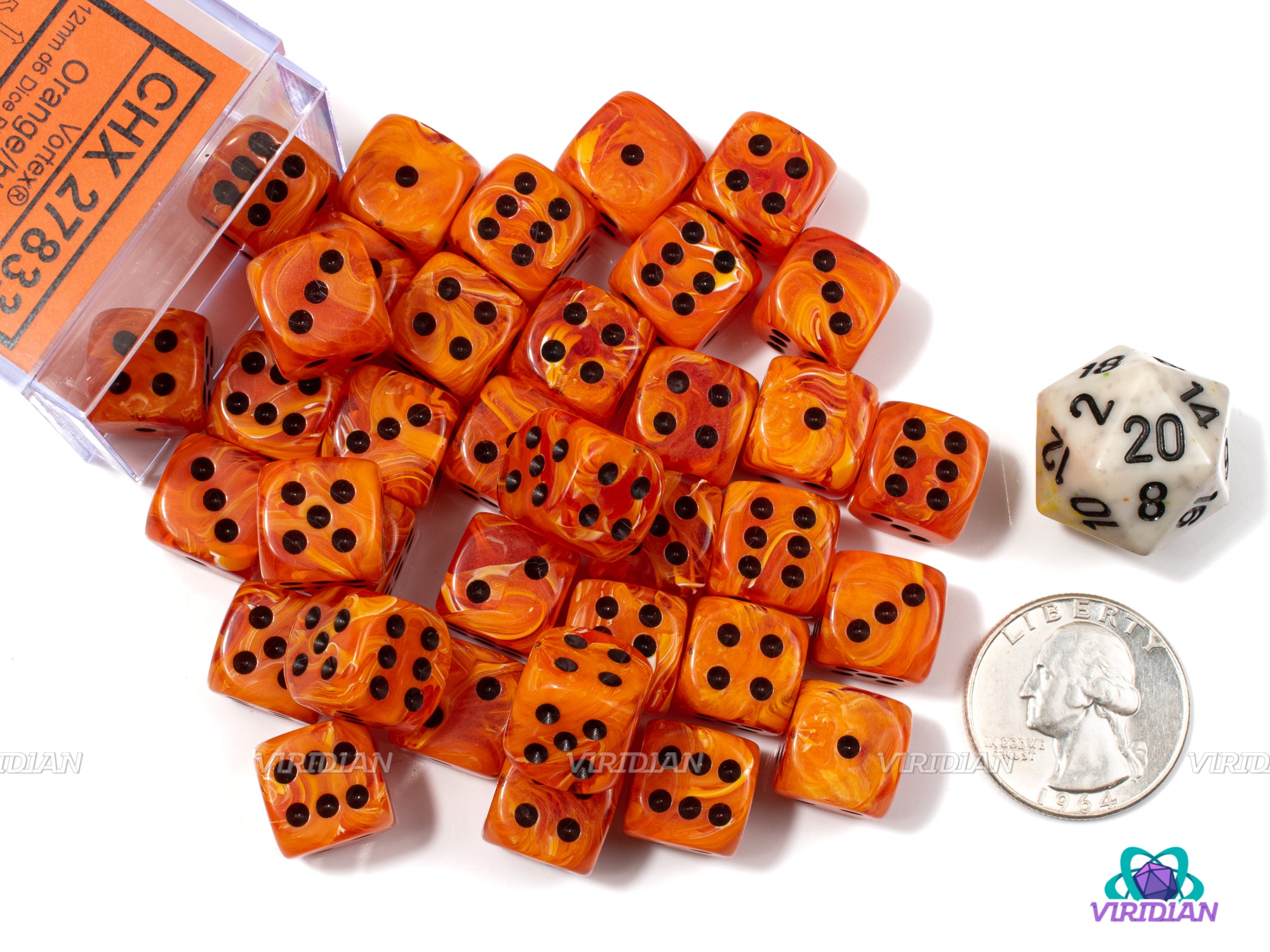 Vortex Orange & Black | 12mm D6 Block (36) | Chessex Dice | Wargaming