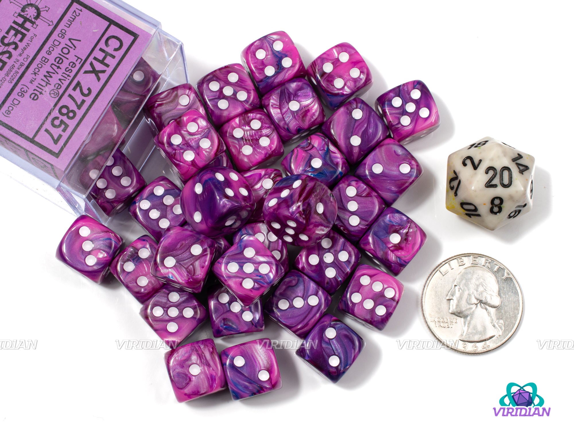 Festive Violet & White | 12mm D6 Block | Chessex Dice (36) | Wargaming