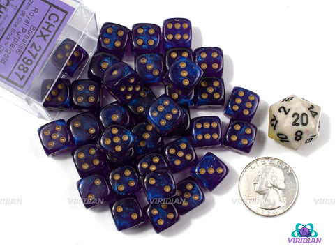 Borealis Royal Purple & Gold | 12mm D6 Block (36) | Chessex Dice | Wargaming