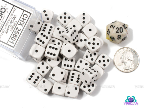Opaque White & Black | 12mm D6 Block (36) | Chessex Dice | Wargaming
