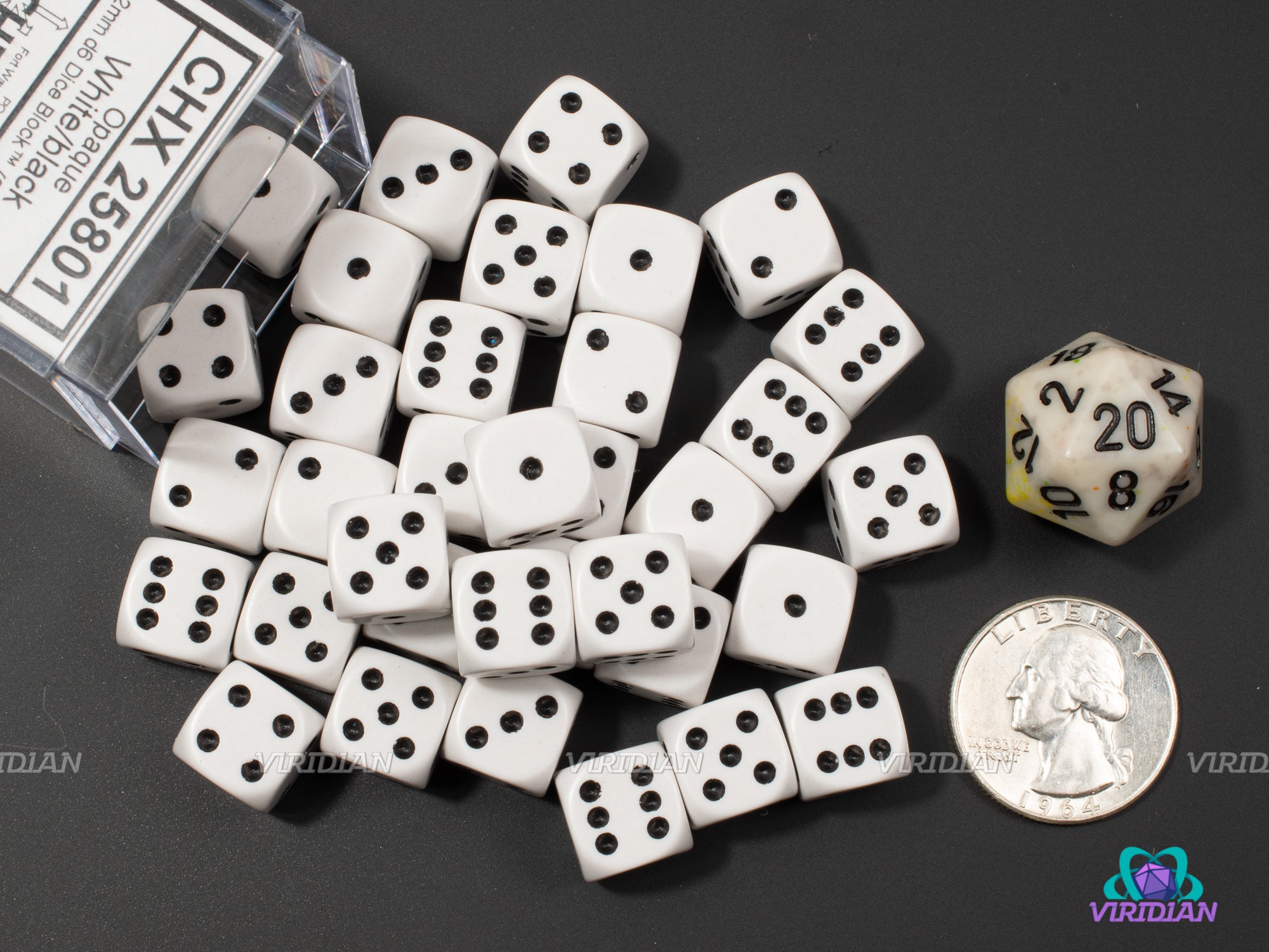 Opaque White & Black | 12mm D6 Block (36) | Chessex Dice | Wargaming