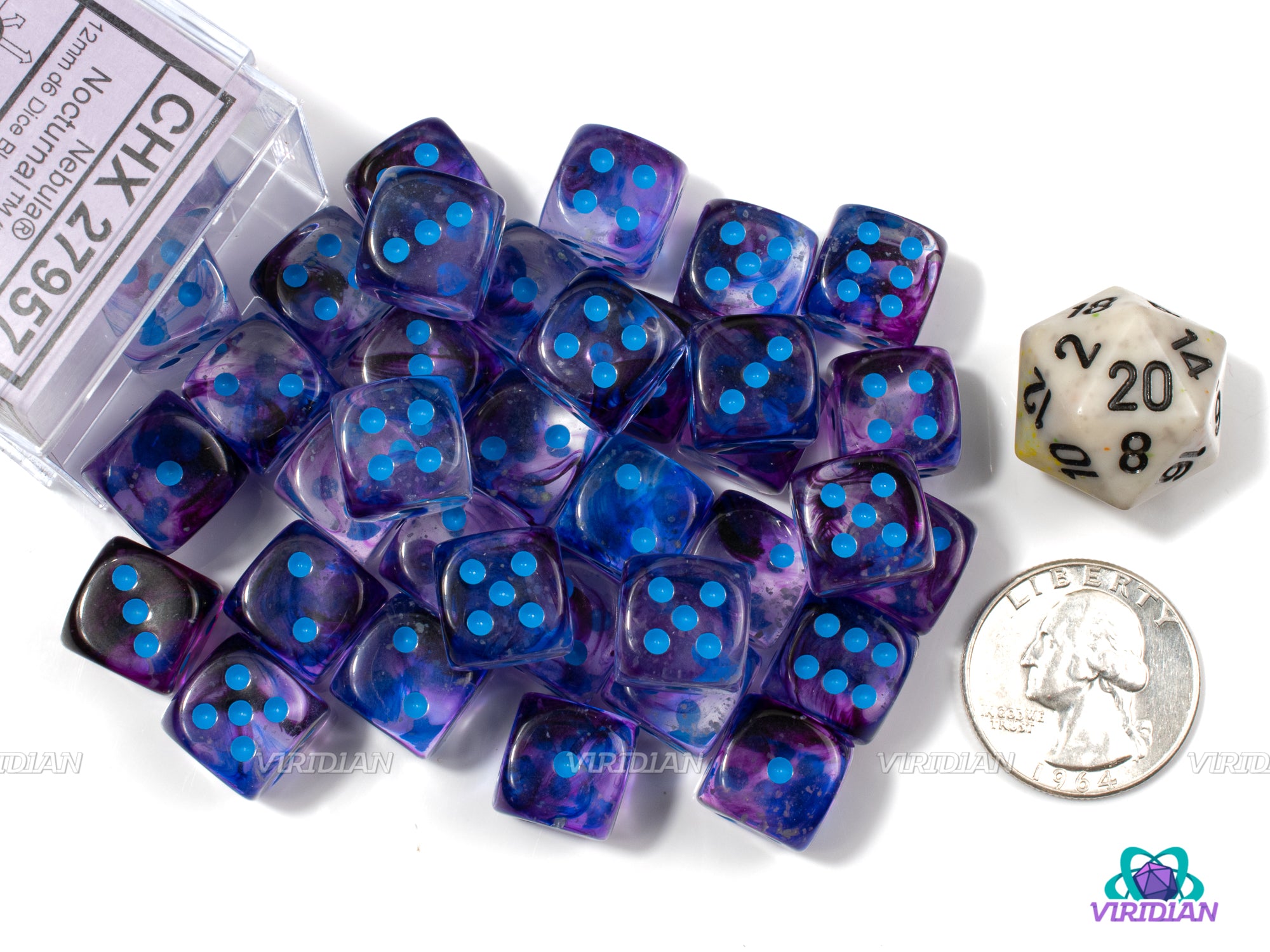 Nebula Nocturnal & Blue | 12mm D6 Block (36) | Chessex Dice | Wargaming