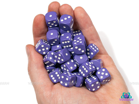 Opaque Purple & White | 12mm D6 Block | Chessex Dice (36) | Wargaming
