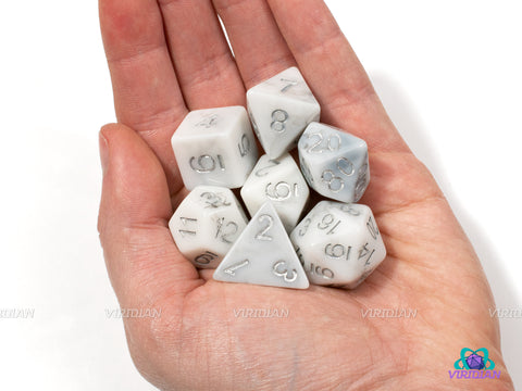 Ashen Marble | White and Gray Marbled Resin Dice Set (7)