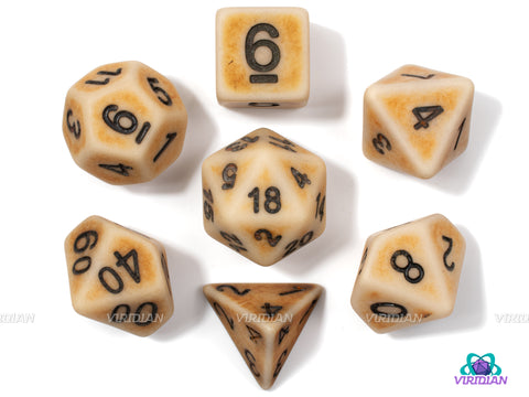 Bleached Bone | White & Tan Distressed Acrylic Dice Set (7) | Dungeons and Dragons (DnD)