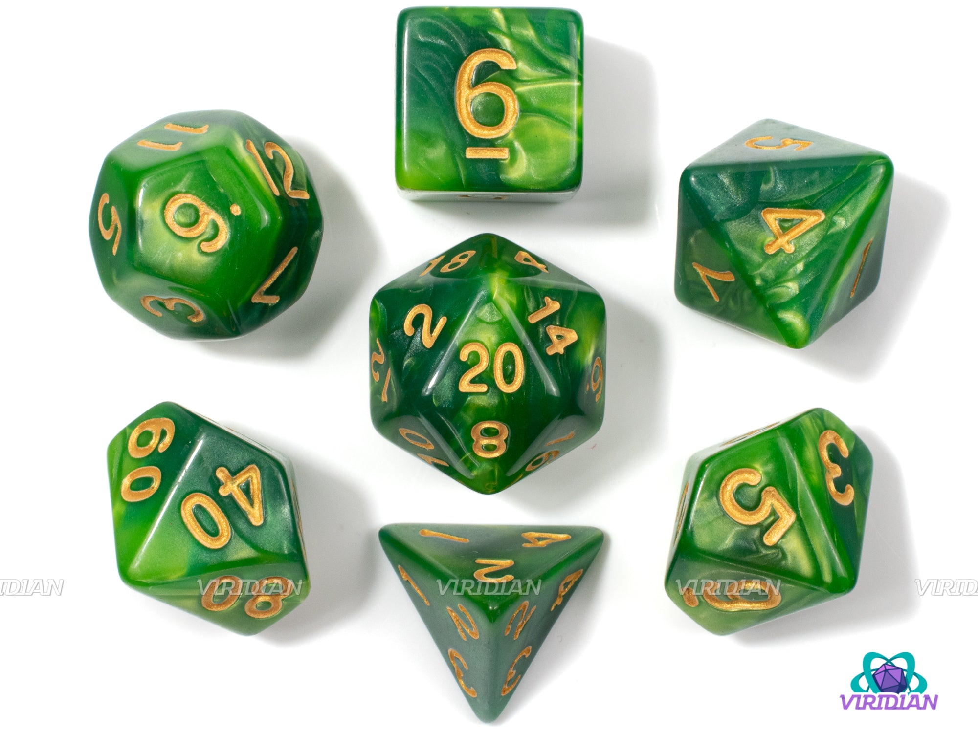 Acid Damage | Green Swirled Acrylic Dice Set (7) | Dungeons and