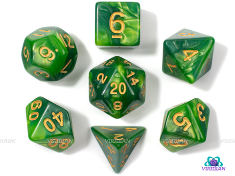 Acid Damage | Green Swirled Acrylic Dice Set (7) | Dungeons and Dragons (DnD)