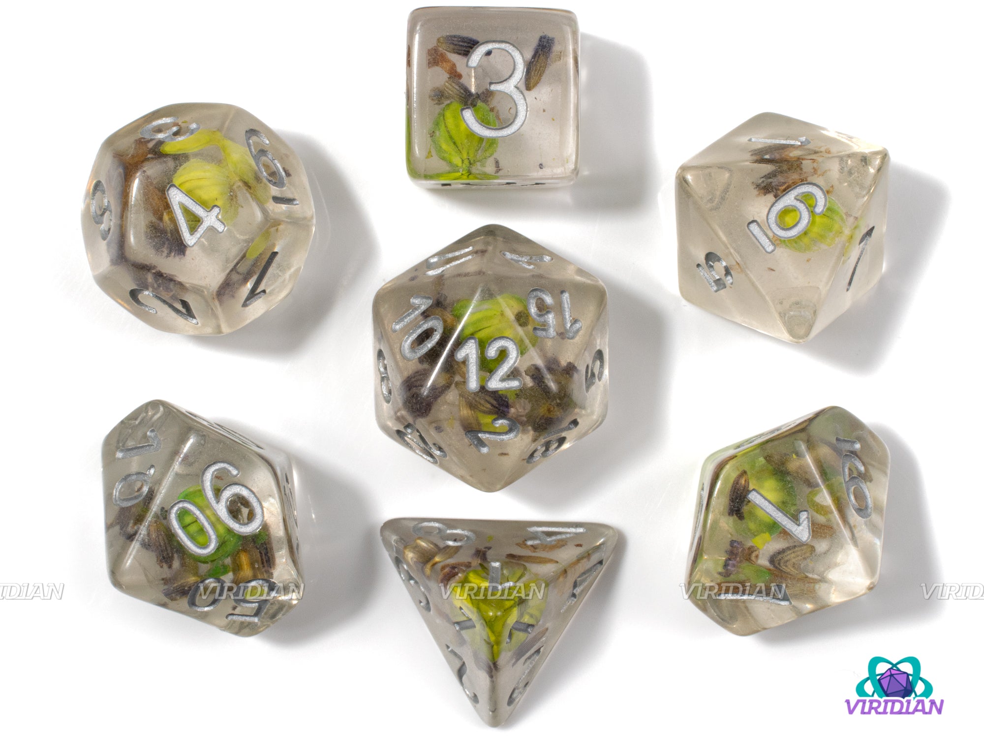 Green Flower | Resin Dice Set (7) | Dungeons and Dragons (DnD)