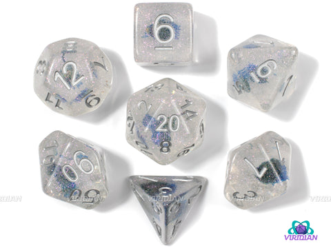 Flash Freeze | Blue Flower Inside Glittery Resin Dice Set (7)