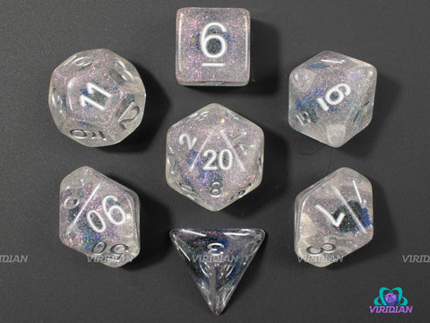Flash Freeze | Blue Flower Inside Glittery Resin Dice Set (7)
