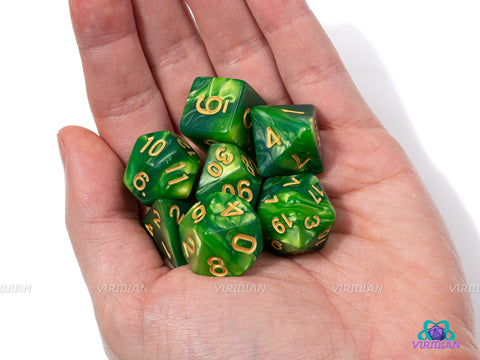 Acid Damage | Green Swirled Acrylic Dice Set (7) | Dungeons and Dragons (DnD)