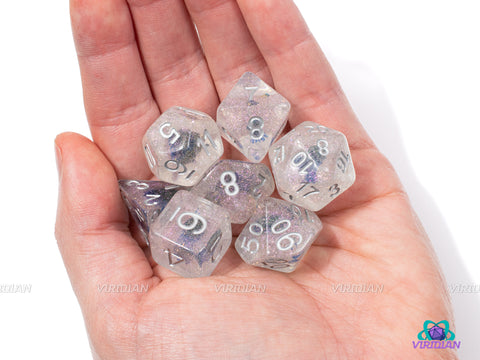 Flash Freeze | Blue Flower Inside Glittery Resin Dice Set (7)