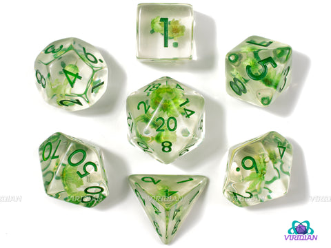 Irish Spring | Green Flower Resin Dice Set (7) | Dungeons and Dragons (DnD)