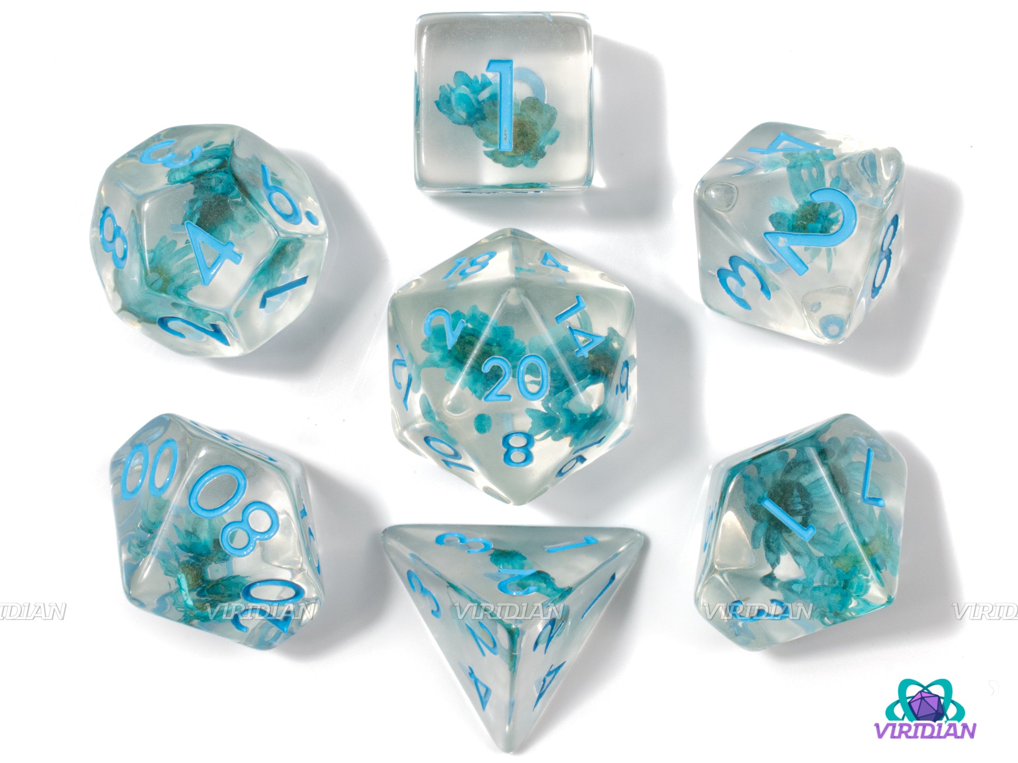Blue Flower | Resin Dice Set (7) | Dungeons and Dragons (DnD)
