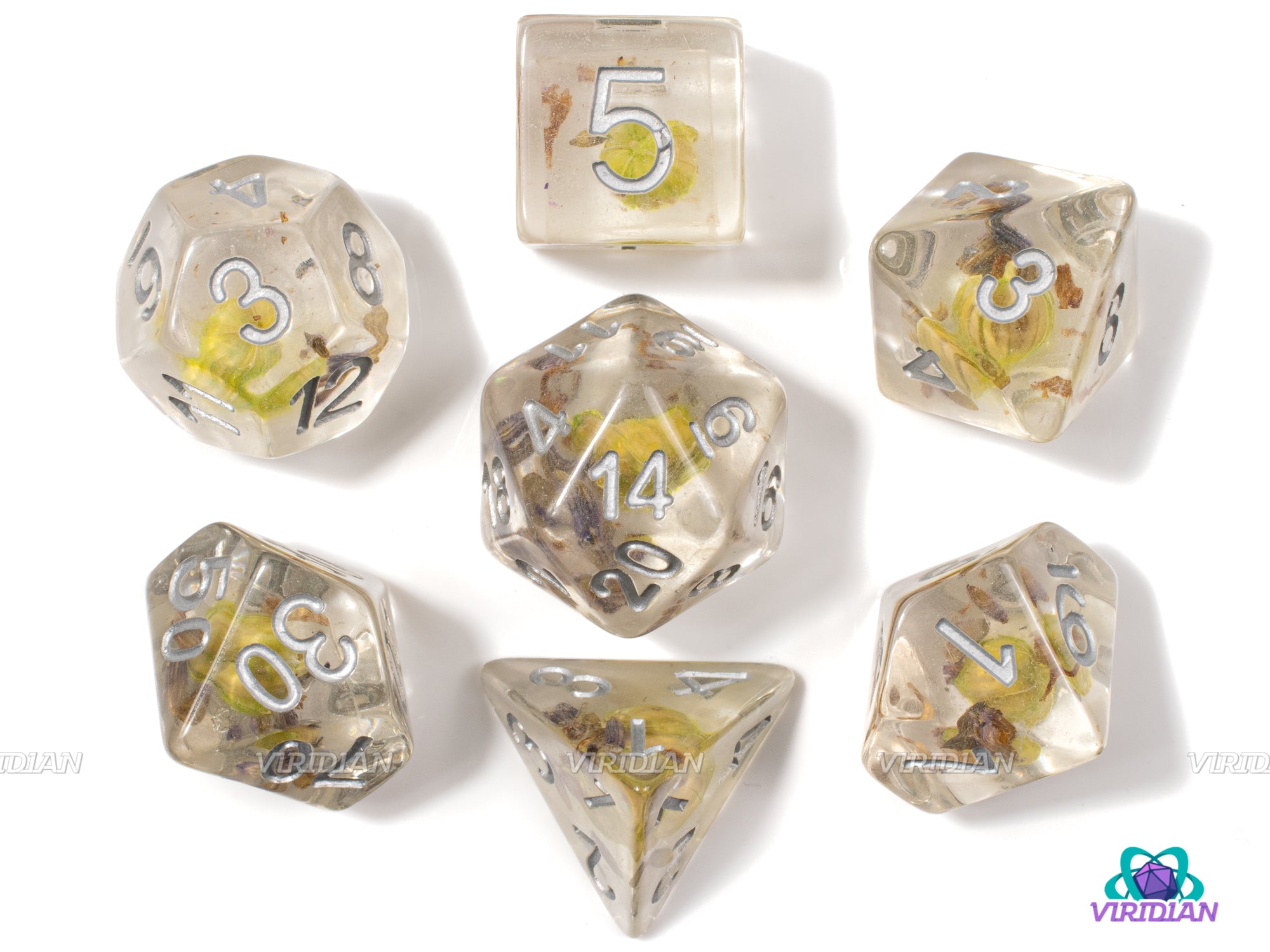 Yellow Flower | Resin Dice Set (7) | Dungeons and Dragons (DnD)
