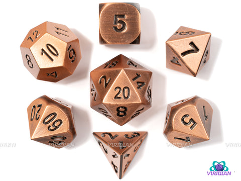 Gnomish Invention | Brushed Old Bronze Metal Dice Set (7) | Dungeons and Dragons (DnD) | Tabletop RPG Gaming