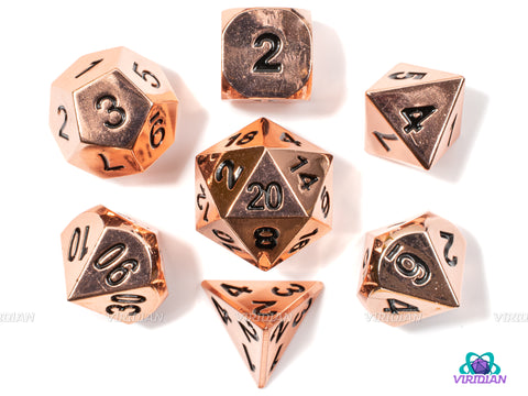 Rose Copper | Glossy Shinny Warm Pink-Gold | Metal Dice Set (7)