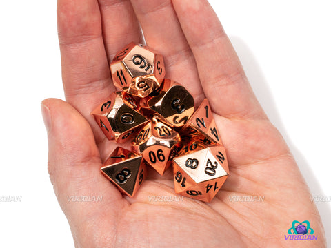 Rose Copper | Glossy Shinny Warm Pink-Gold | Metal Dice Set (7)