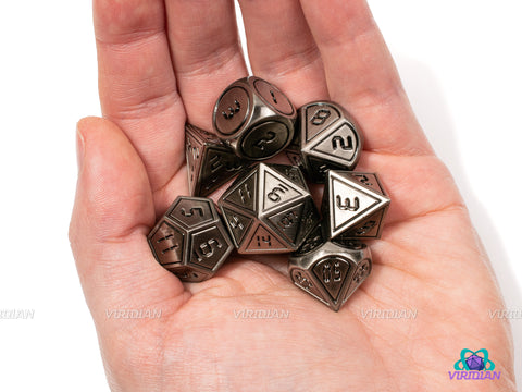 DeLorean | Silver Digital Numbered Metal Dice Set (7) | Dungeons and Dragons (DnD) | Tabletop RPG Gaming