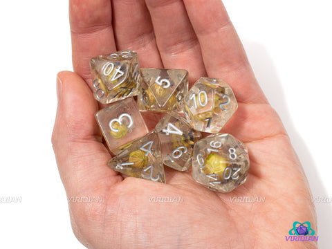 Yellow Flower | Resin Dice Set (7) | Dungeons and Dragons (DnD)